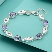 Unified Jewellery Purple Crystal Leaf Link Bracelet Adjustable Lobster 1848