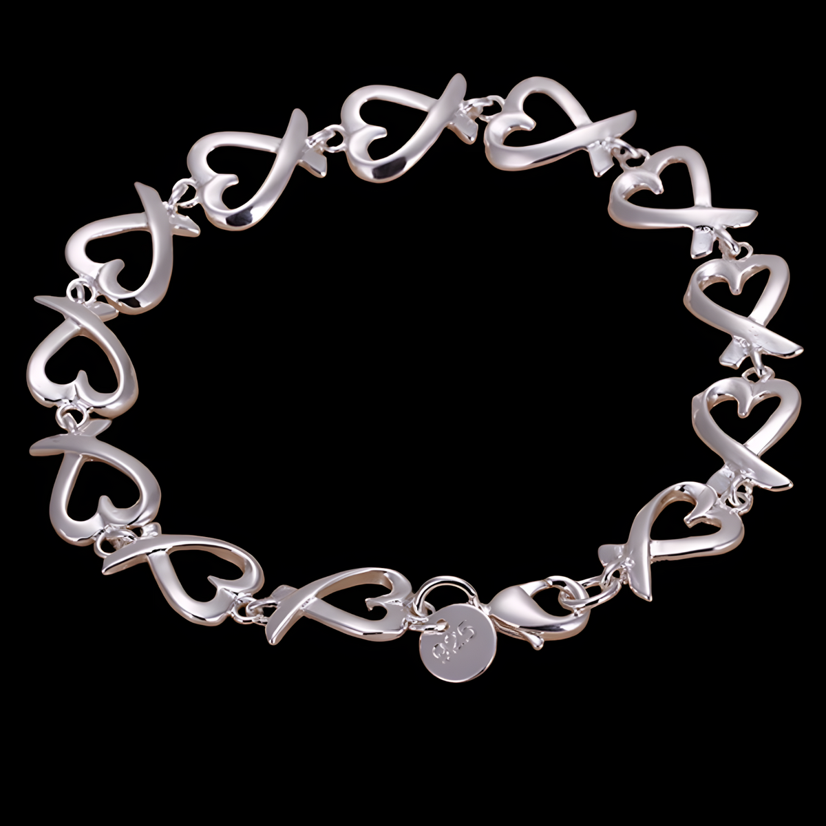 Silver Plated Heart Link Bracelet Copper Alloy with 925 Silver Plating 1210