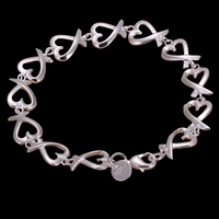 Silver Plated Heart Link Bracelet Copper Alloy with 925 Silver Plating 1210
