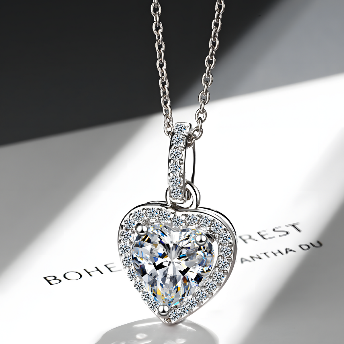 Sparkling Heart Zircon Pendant Necklace Women Copper 925 Silver plating 1220