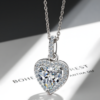 Sparkling Heart Zircon Pendant Necklace Women Copper 925 Silver plating 1220