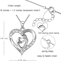 Mother & Child Heart Sterling Silver Necklace - Mother's Day Gift & Beyond! B76