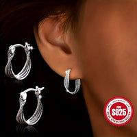 S925 Sterling Silver Twisted Huggie Hoop Earrings Women, Small Vintage Rope 617