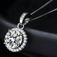 925 Sterling Silver Fine Round AAA Zircon Pendant Necklaces Women Jewelry 273