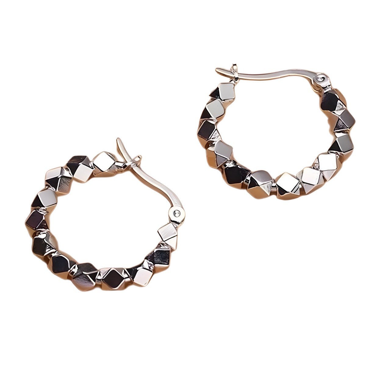 Geometric Bead Hoop Earrings for Women – Trendy Silver-Tone Hoops Zinc Alloy 863