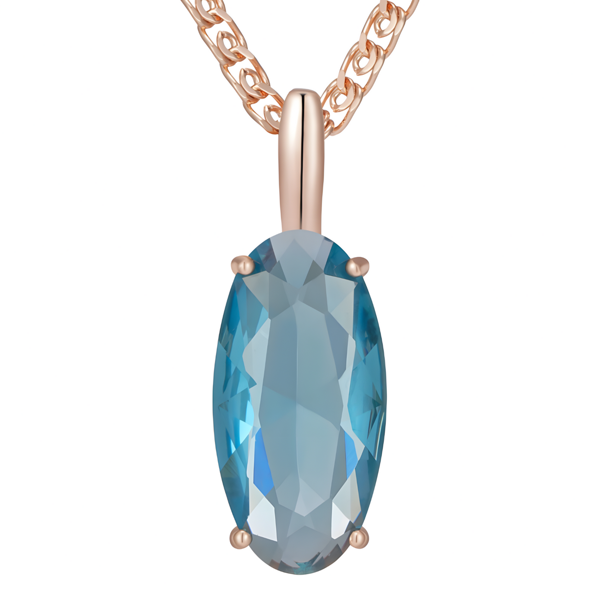 Blue Natural Zircon Pendant Necklace for Women, 585 Rose Gold Color Copper 1266