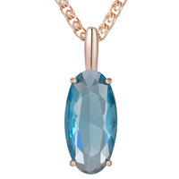 Blue Natural Zircon Pendant Necklace for Women, 585 Rose Gold Color Copper 1266