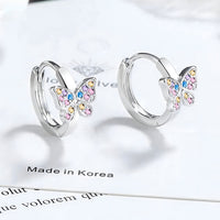 925 Sterling Silver Butterfly Hoop Earrings MultiColor Zircon Huggie 353