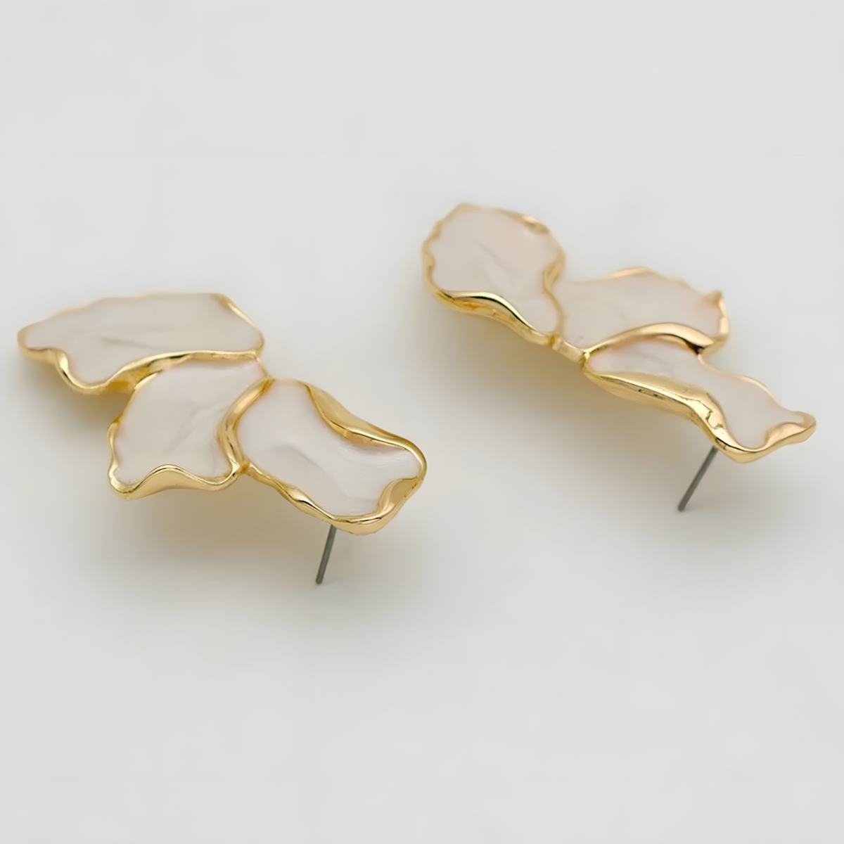 Irregular Flower Statement Drop Earring for Women 2.9cm Gold Cream Abstract 1395