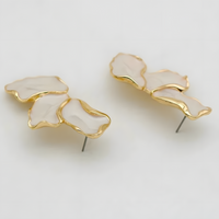 Irregular Flower Statement Drop Earring for Women 2.9cm Gold Cream Abstract 1395