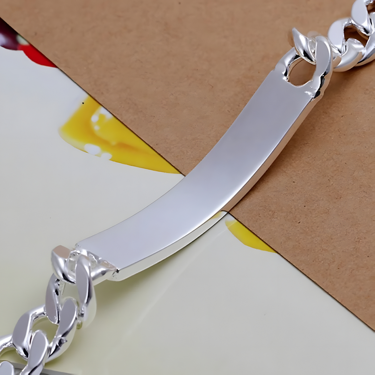 Silver Plated Alloy ID Chain Bracelet 20cm, Unisex Cuban Link Bracelet  1413