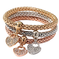 3-Piece Heart Charm Bracelet Set for Women – Rose Gold, Silver & Gold Plated 697