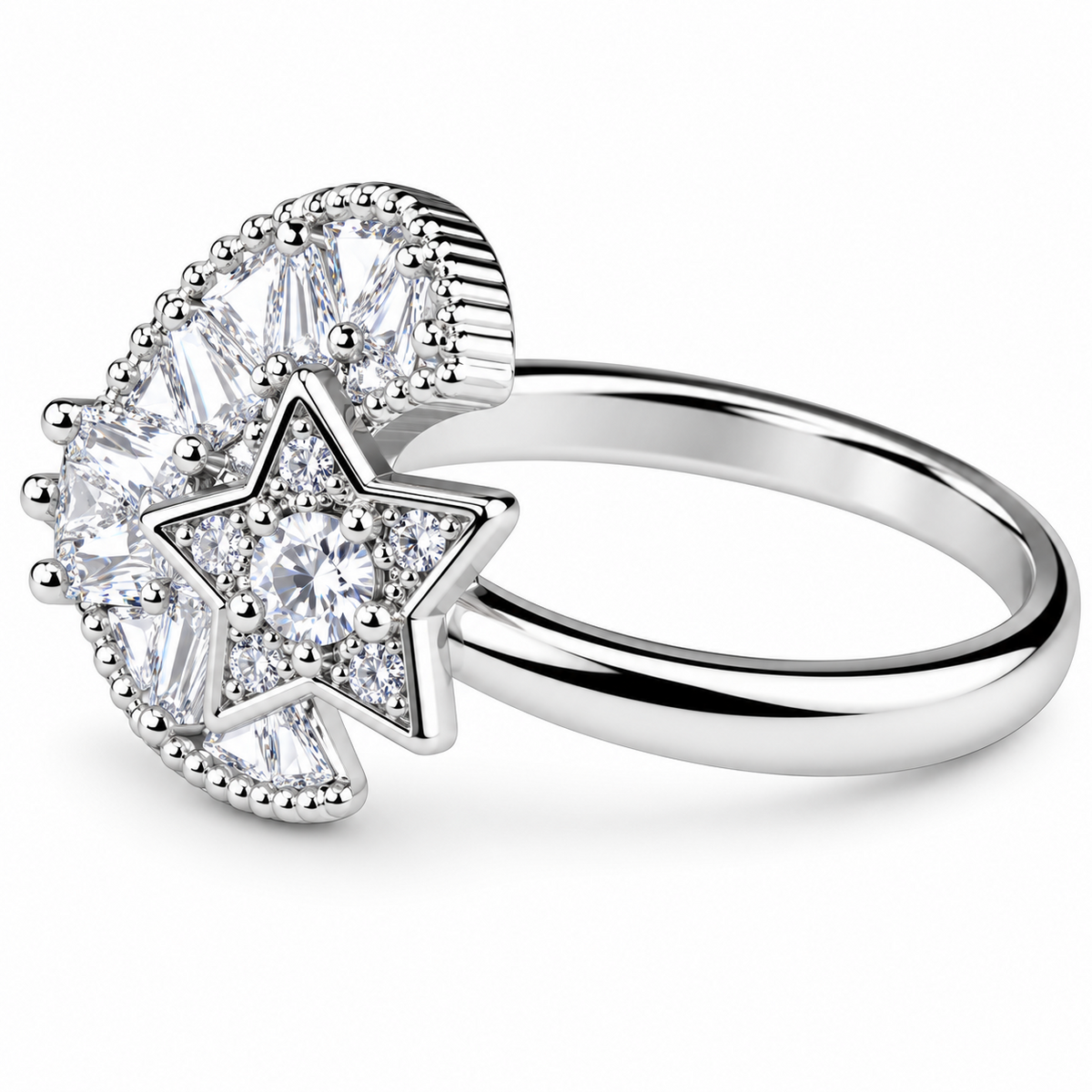 Rotatable Moon And Star Spinner Ring For Women, Adjustable Celestial Fidget 1506