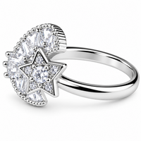 Rotatable Moon And Star Spinner Ring For Women, Adjustable Celestial Fidget 1506