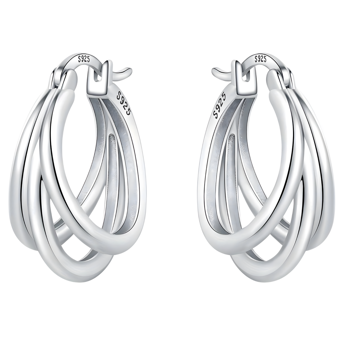 Tarnish-Resistant Rhodium Plated 925 Sterling Silver Interwoven Hoop Earring 623