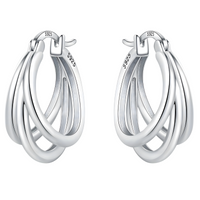 Tarnish-Resistant Rhodium Plated 925 Sterling Silver Interwoven Hoop Earring 623