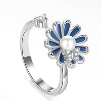 925 Sterling Silver Style, Rotating Flower, Pearl Center, Butterfly Accent 375