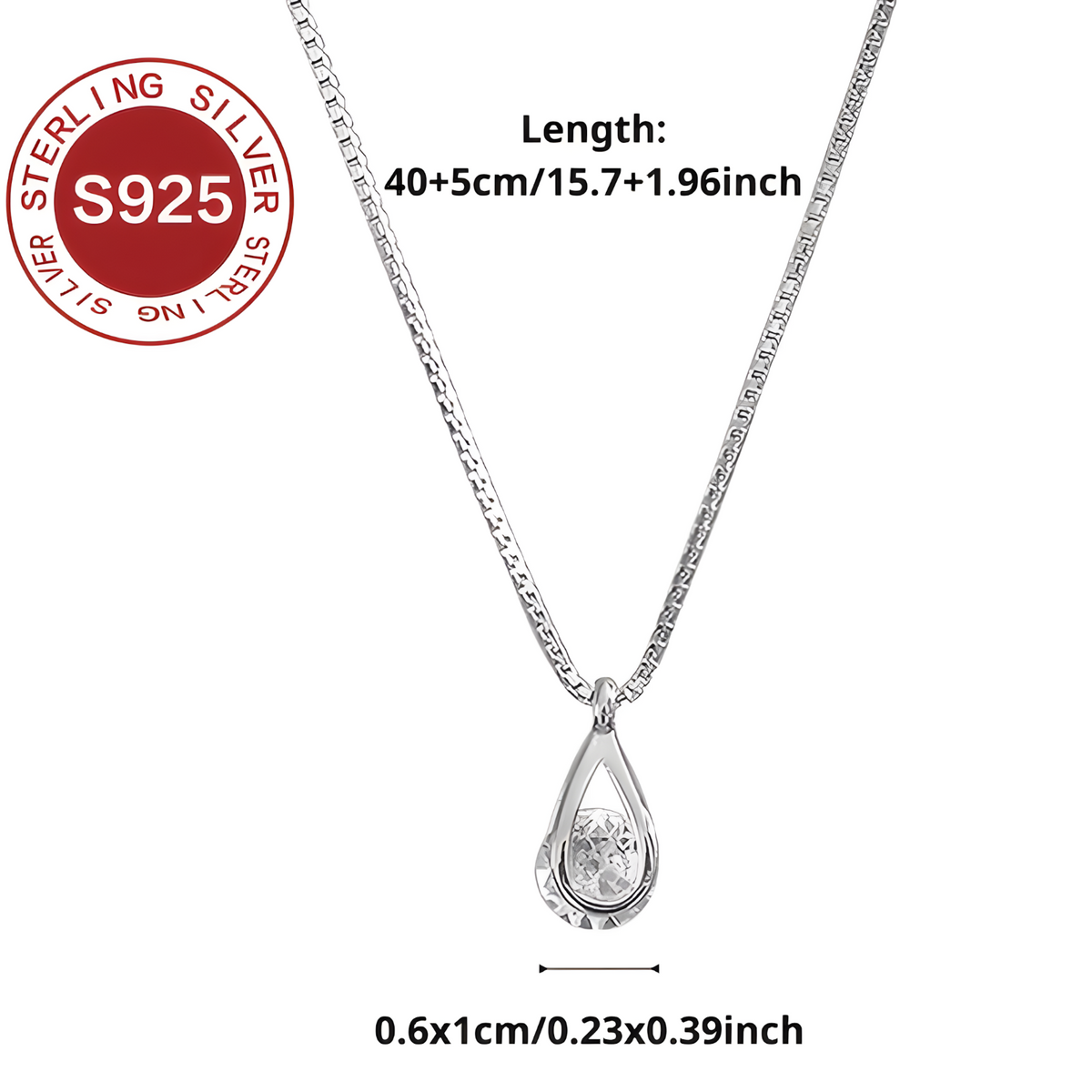 Silver-Tone Water Drop Zircon Necklace for Women – Elegant Crystal Pendant 823