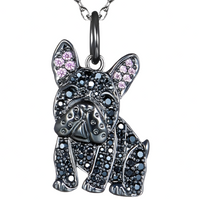Bulldog Black Dog Pendant Necklace Women Rhinestone Pet Animal Charm Zinc B226
