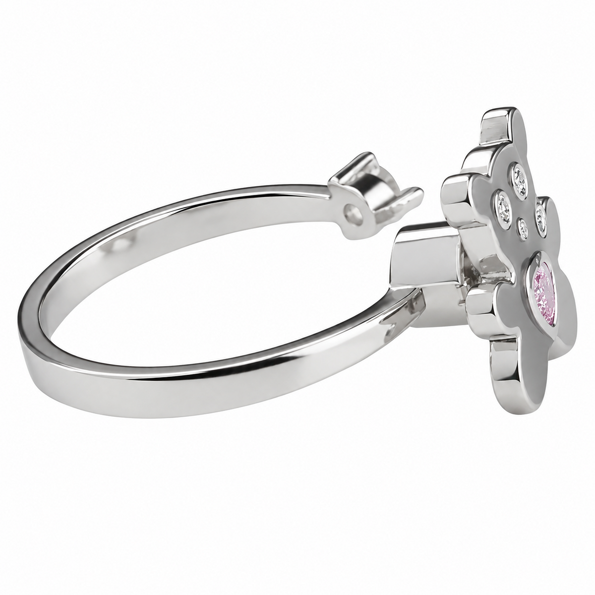 Cute Teddy Bear Open Ring Adjustable Fashion Ring With Pink Heart Crystal 1600