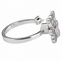Cute Teddy Bear Open Ring Adjustable Fashion Ring With Pink Heart Crystal 1600