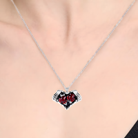 Red Rose Heart Pendant Necklace for Women – Zinc Alloy Metal with Gemstone 1148