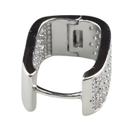 Silver Plated Pavé Hoop Earrings 18mm x 8mm Micro Inlay Round Brilliant 1366
