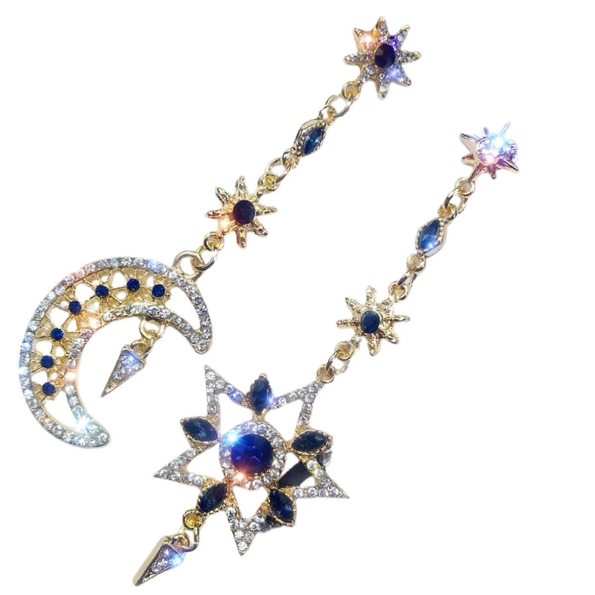 Asymmetric Moon & Star Earrings for Women – Gold-Tone Alloy Tassel Dangle 1180