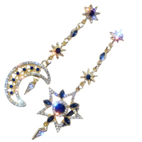 Asymmetric Moon & Star Earrings for Women – Gold-Tone Alloy Tassel Dangle 1180