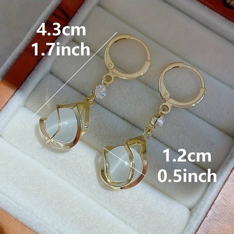 Moonstone Bead Shiny Rhinestone Decor Dangle Earrings Elegant Simple Style 29 UK