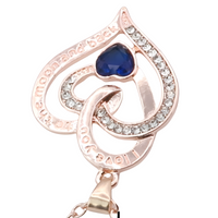 18K Gold Plated Zinc Alloy Blue Heart Stone and Princess Cut Rhinestones B310