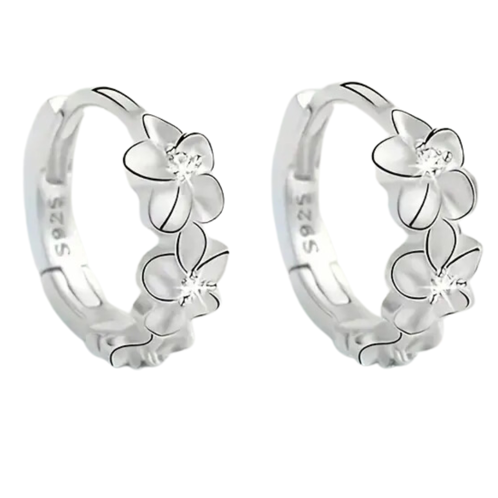 925 Sterling Silver Floral Huggie Hoop Earrings for Women – Delicate Flower 165