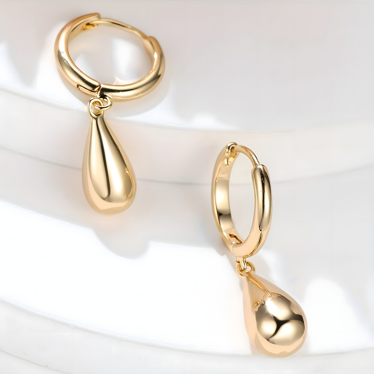Gold Water Drop Hoop Earring for Women – Trendy Geometric Drop Design 638