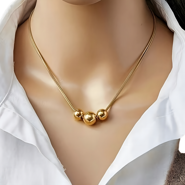 18K Gold Plated Stainless Steel Spherical Pendant Necklace 316L Snake Chain 730