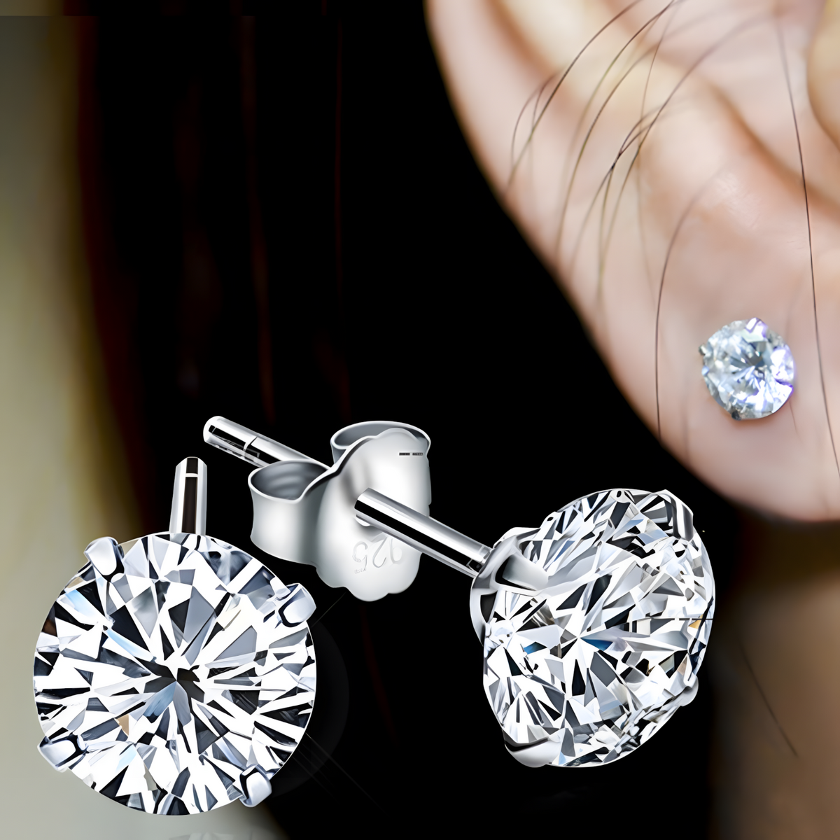 925 Silver-Plated Round Zircon Stud Earrings Women Classic Push Back Crystal 897