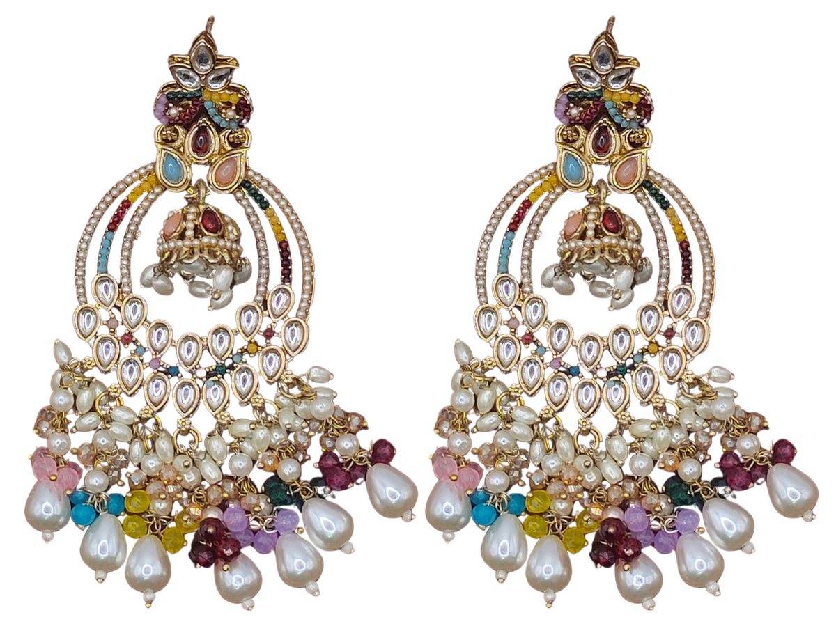 Elegant Bollywood Inspired Gold Kundan Earrings - Traditional Indian Jewelry 198