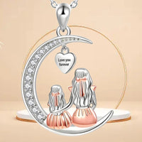 Crystal Moon Pendant Necklace for Women – Zinc Alloy Mother Daughter Heart 1126