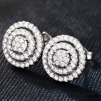Trendy Jewelry Triple Halo Cubic Zirconia Ear Stud Earrings Dainty Pave 658