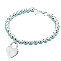 925 Sterling Silver 6MM beads chain charm Heart Pendant Bracelets for Women 1731