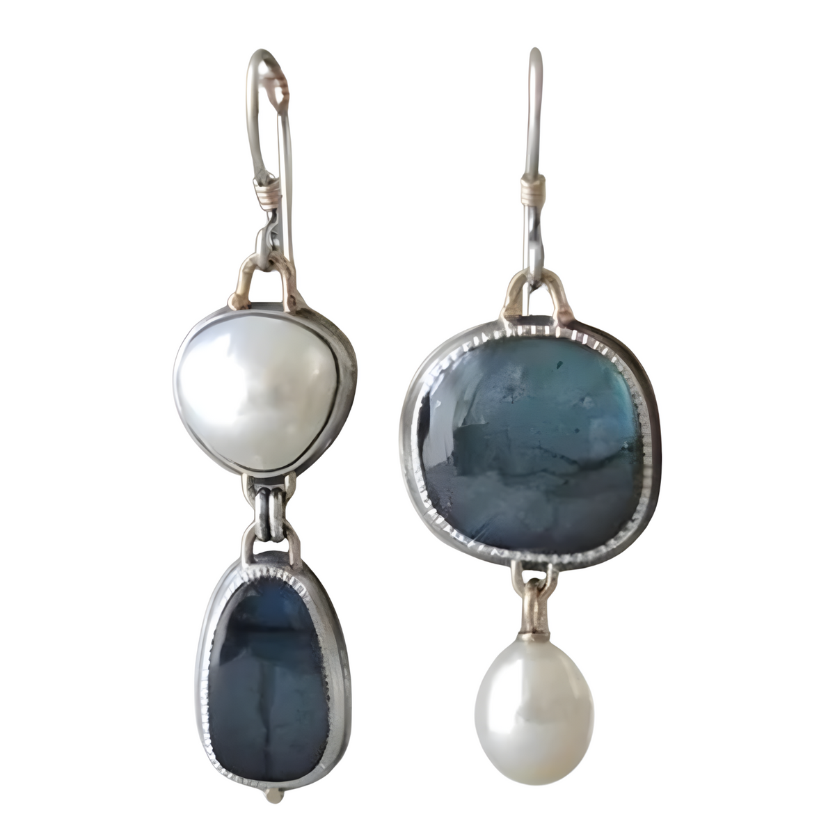 Women's Blue Dangle Earrings with Irregular Labradorite Cultured Freshwater B111
