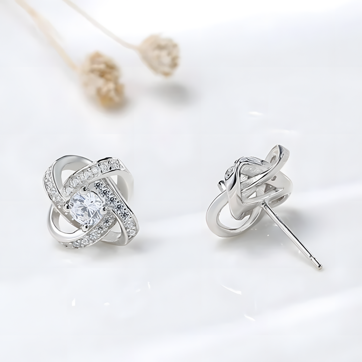 Sterling Silver Knot Stud Earrings AAA Cubic Zirconia  Elegant Infinity Knot 334