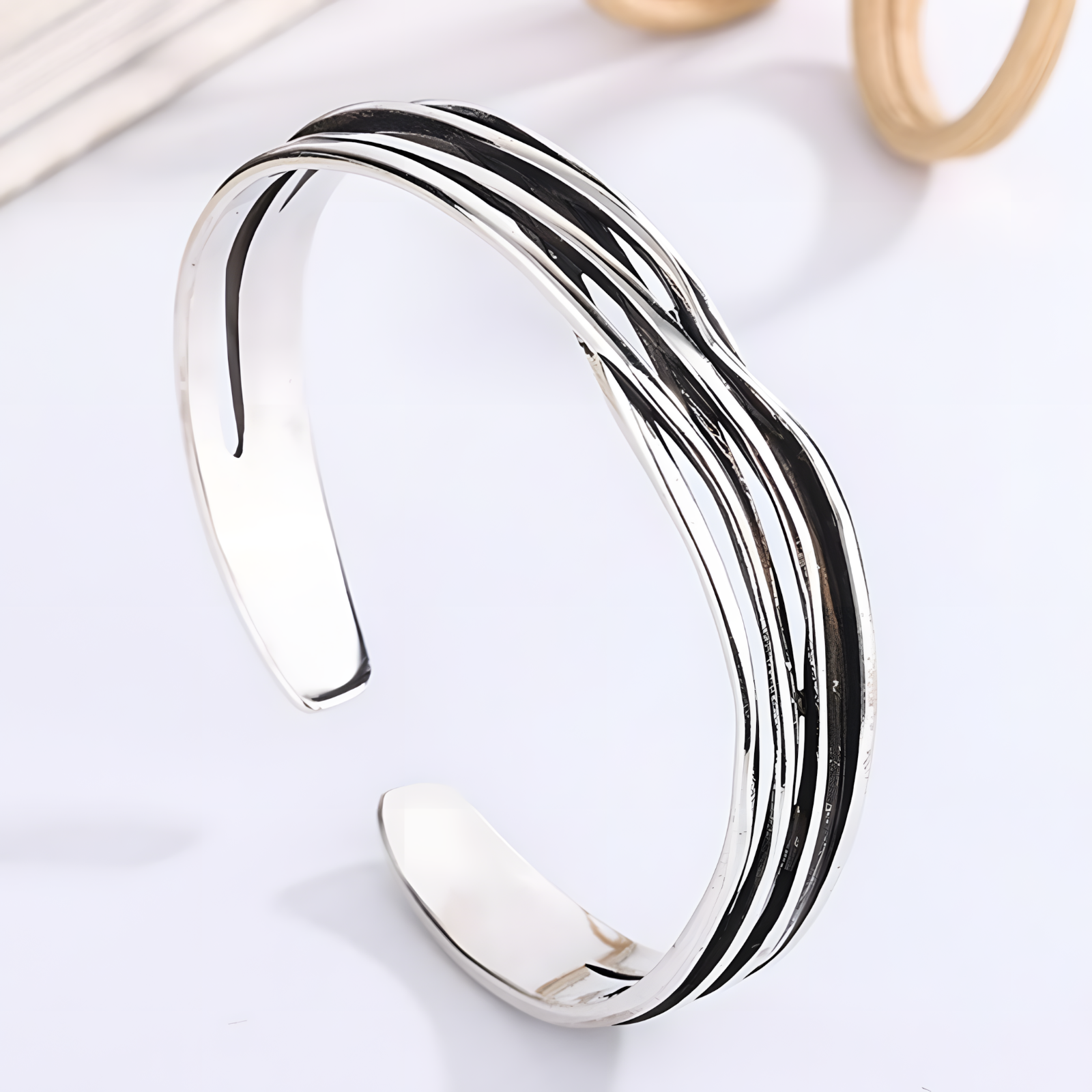 Unified Jewellery Braided Open Cuff Bracelet Silver Tone Woven Statement 1896
