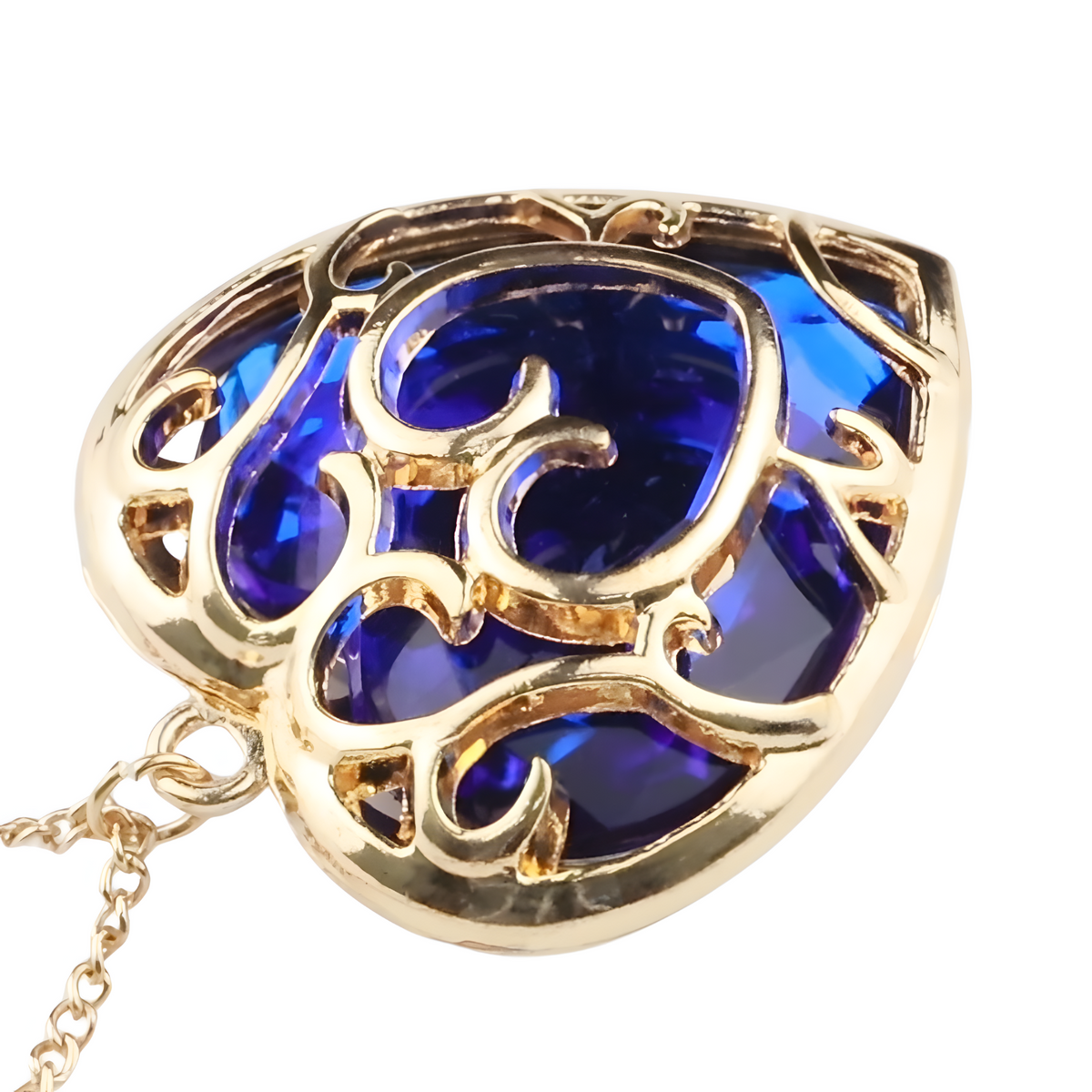 Signature Sculpted Rose Heart Locket Necklace — Dazzling Blue Heart Crystal 1320