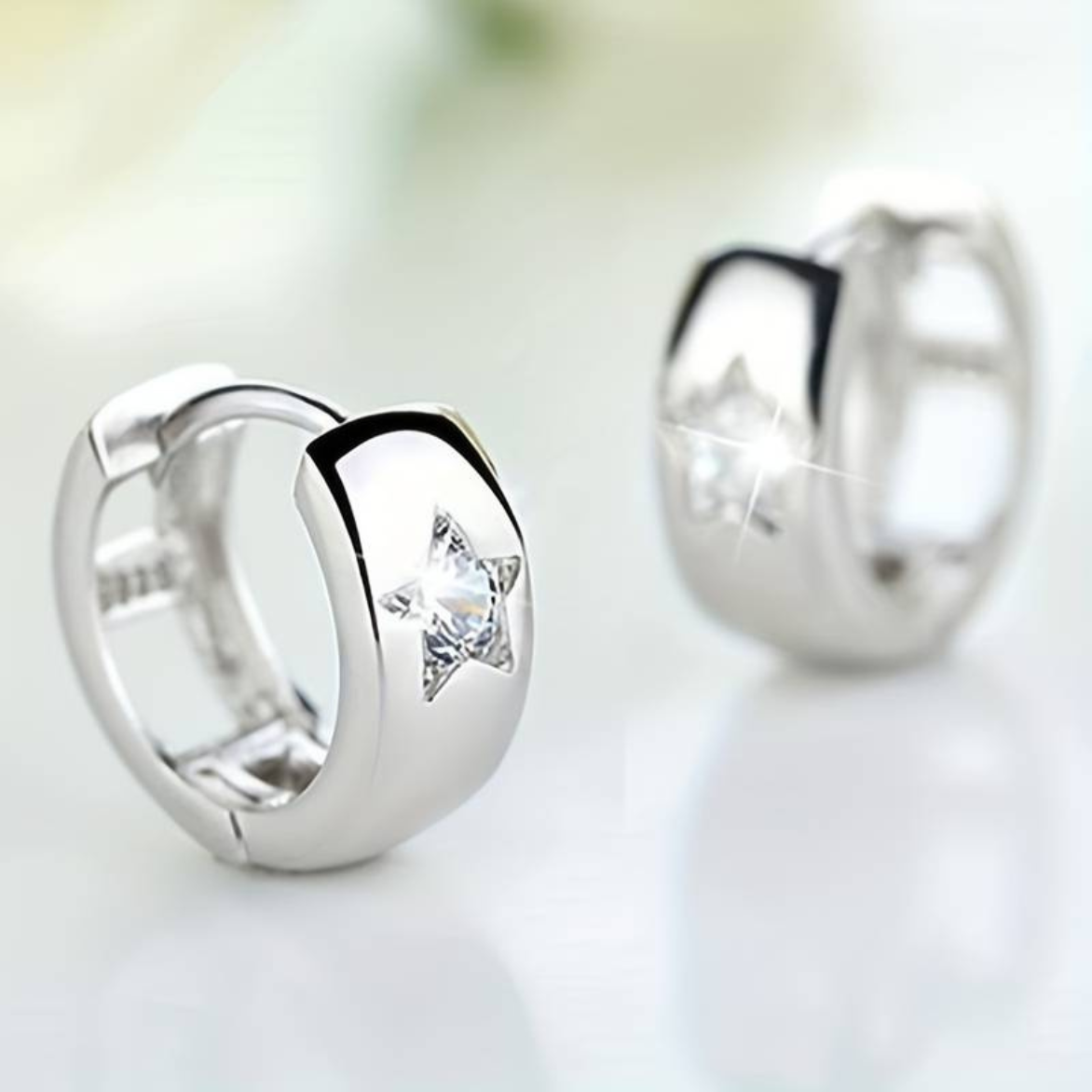 925 Sterling Silver Huggie Hoop Earrings Star-Set Cubic Zirconia, Hypoaller 161