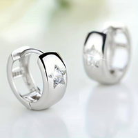 925 Sterling Silver Huggie Hoop Earrings Star-Set Cubic Zirconia, Hypoaller 161