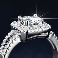 Elegant Cushion Cut Halo Engagement Ring for Women Sparkling Crystal 496