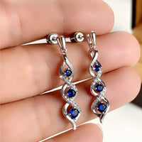 Blue Crystal Dangle Drop Earrings for Women – Elegant Long Twist Design  B6