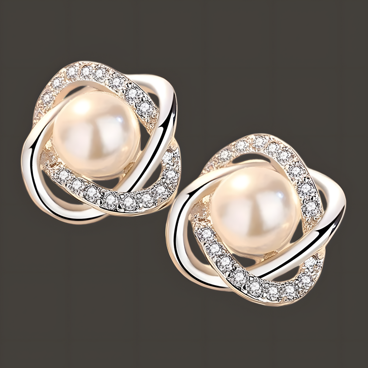 925 Silver-Plated Pearl & Crystal Stud Earrings for Women Elegant Round 11mm 899