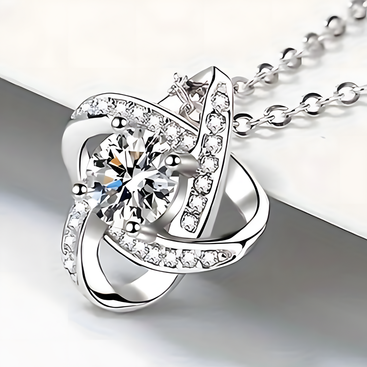 Vintage Style Cubic Zirconia Love Knot Necklace for Mom, Zinc Allo (No box) B187