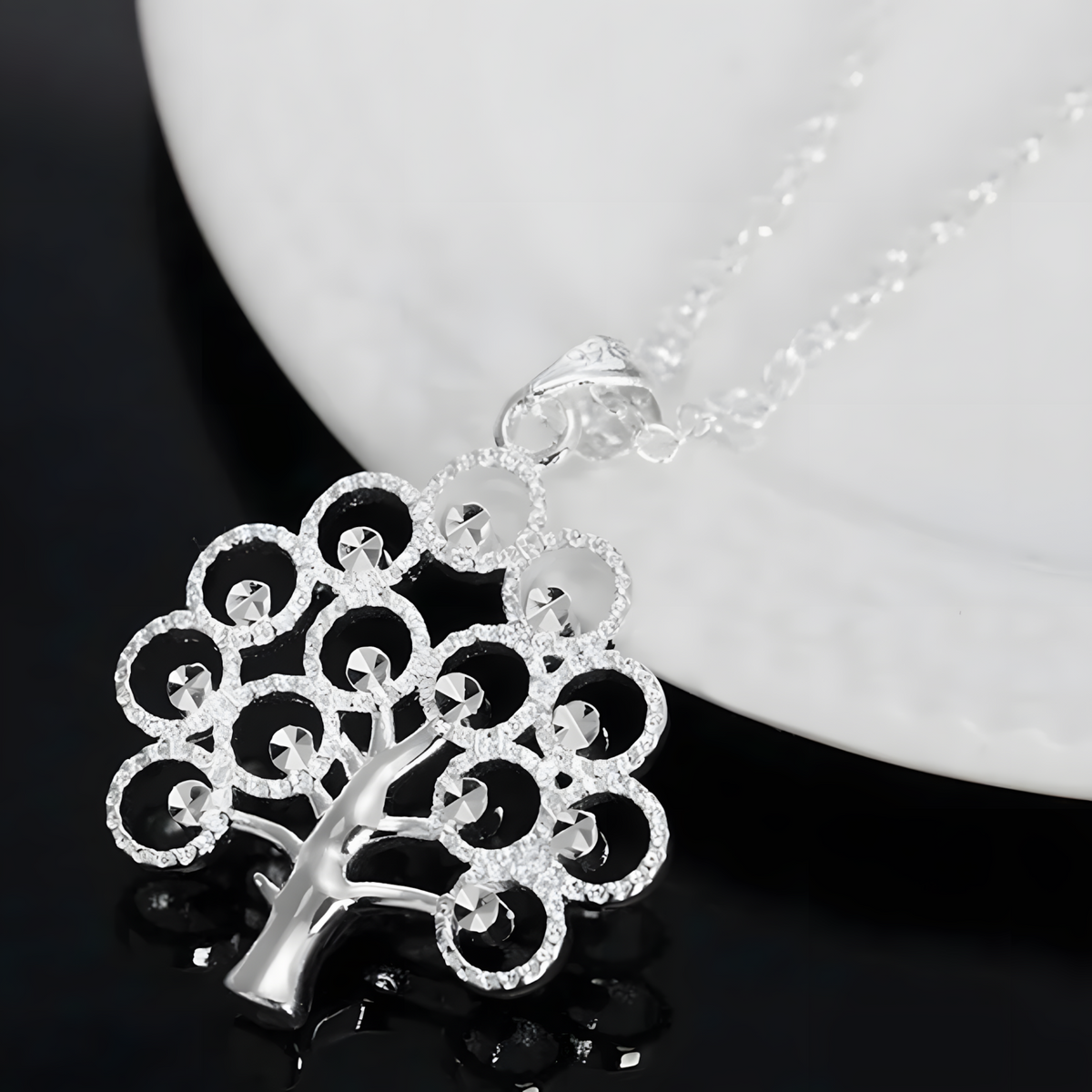 925 Silver-Plated Tree of Life Pendant Necklace – 45cm Chain, Copper Alloy 895